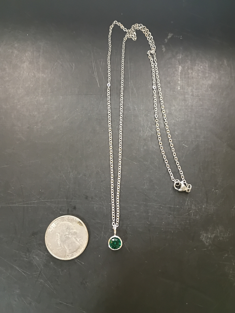Sterling Forever 925 Silver Emerald Green CZ Solitaire Pendant Necklace 20"